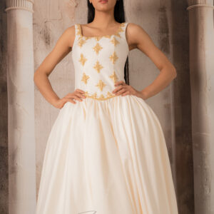 wide hip wedding dress, pannier skirt bridal gown